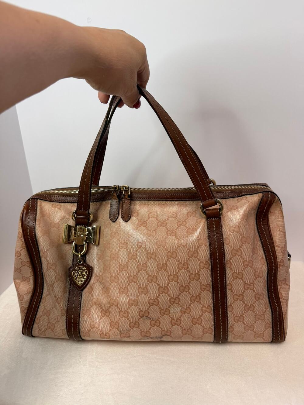 Vintage Gucci GG Crystal Duchessa Boston Bag - Rare with COA Included!